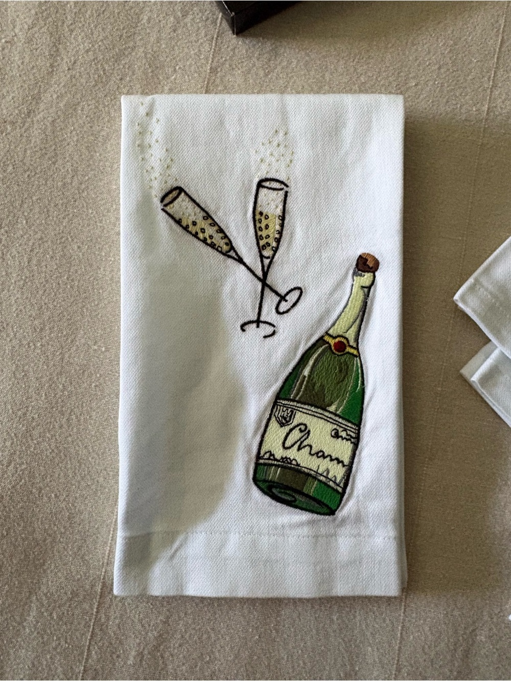 Pottery Barn Champagne Bottle & Flutes Bar Towel and Cocktail Napkins Set